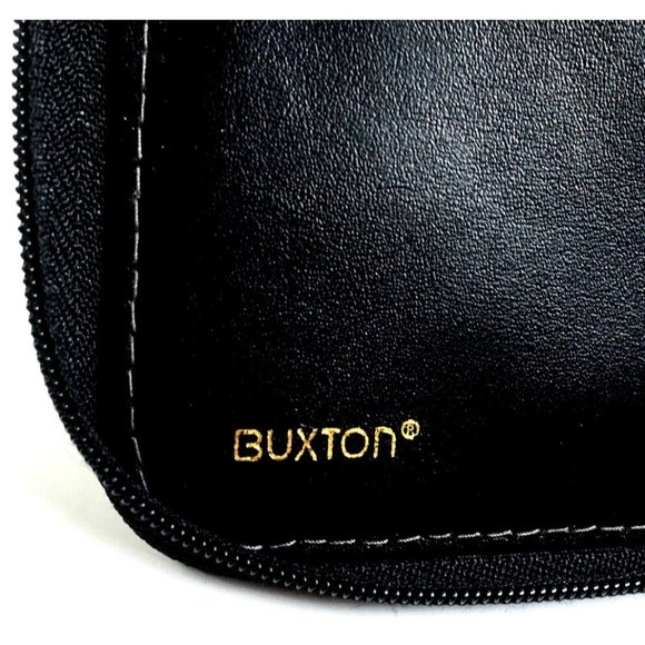 Buxton Black Leather Multicompartment Zip Clutch Wallet - Picture 12 of 12